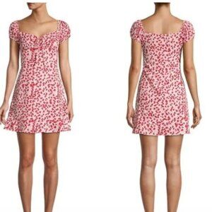 Stellah Butterfly print babydoll dress tie front mini dress size M